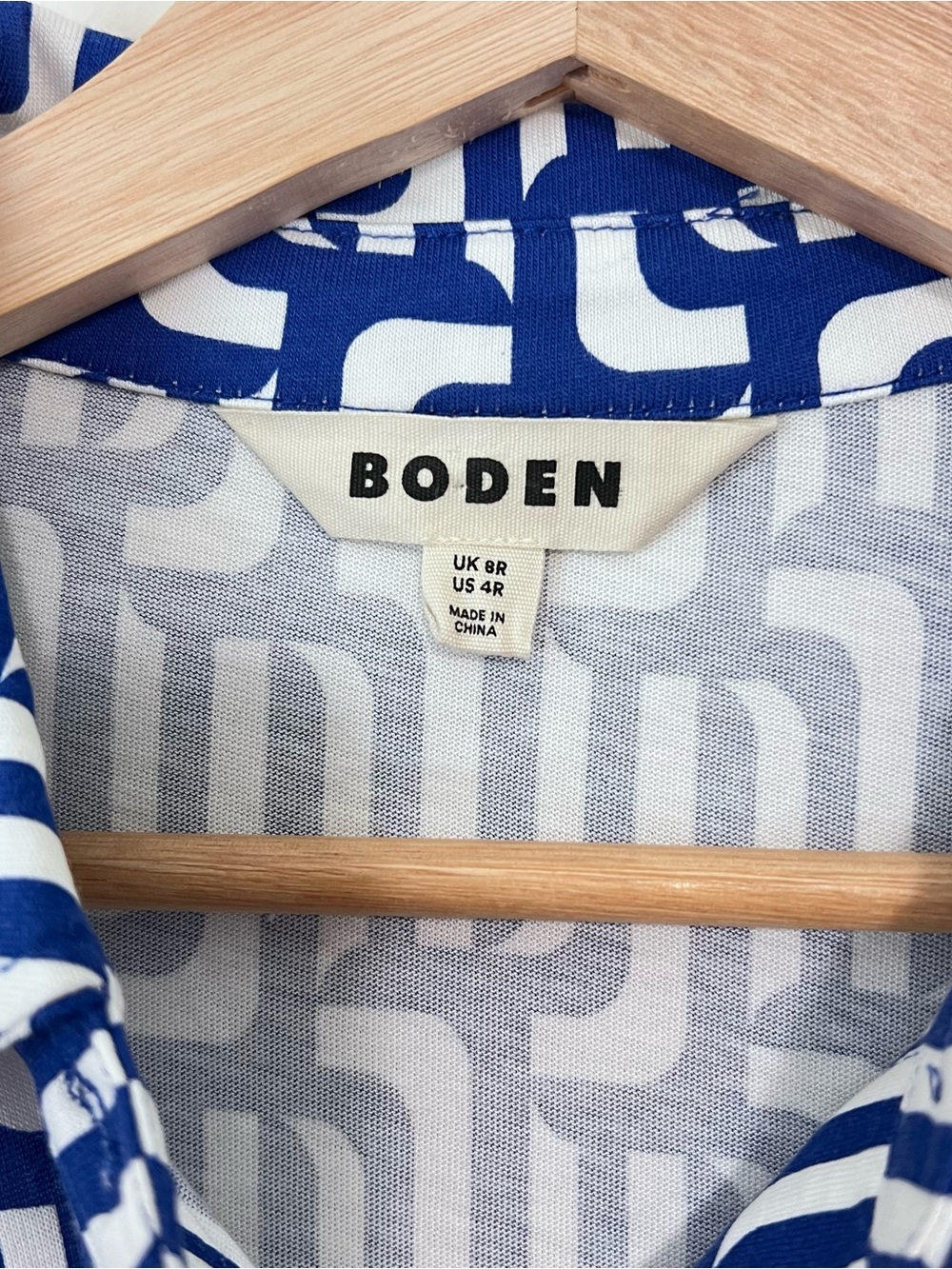Boden Marcia Jersey Midi Shirt Dress Blue White Geometric Belted US 4R UK 8R - Picture 6 of 12